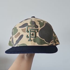 Camo Baseball Cap with Green Logo